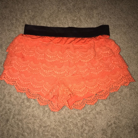 Umgee Pants - Orange Lace Layered Shorts